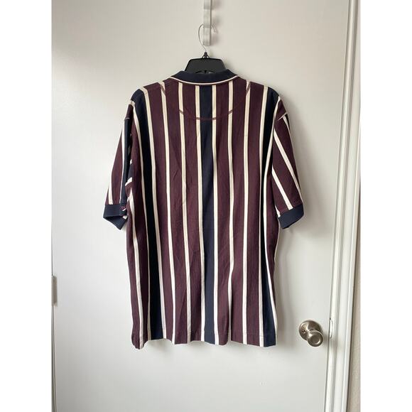 Cutter & Buck Vintage Polo Shirt M Burgundy Navy Stripe 90s Y2K Retro USA - Picture 3 of 9